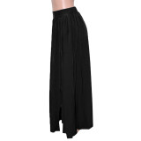 Fashion Solid Zipper Split Midi Skirt SH-390442