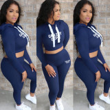 Solid Color Long Sleeve Hooded And Pant Two Piece Set YUF-M10001