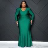 Plus Size Fashion Solid Color Long Sleeve Evening Dress NNWF-7772