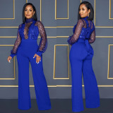 Solid Hollow Out See Through Tie Up Jumpsuit BY-6053