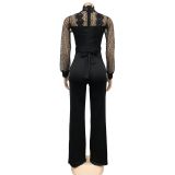 Solid Hollow Out See Through Tie Up Jumpsuit BY-6053