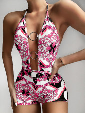 Sexy Print Hollow Round Ring One Piece Swimsuit CSYZ-B93