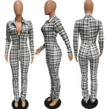 Plaid Long Sleeve Zipper Stacked Jumpsuit BGN-227