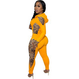 Leopard Patchwork Zipper Hoodie Two Piece Sets OMY-80069
