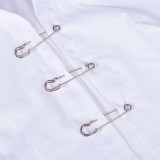Fashion Lapel Hollow Out Pin Shirt GBTF-9020