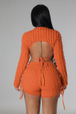 Fashion Solid Color Pullover And Short Backless 2 Piece Set YD-8681