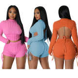 Fashion Solid Color Pullover And Short Backless 2 Piece Set YD-8681