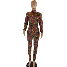 Fashion Print Long Sleeve Skinny Jumpsuit NYMF-5051