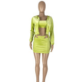Solid Color Tube Tops+Velvet Coat+Mini Skirt 3 Piece Set NYMF-6006