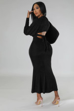 Fashion Long Sleeve V Neck Long Dress GYLY-9961