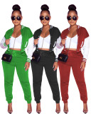 Casual Patchwork Bassball Jackets Two Piece Pants Set NYMF-5052