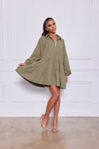 Casual Long Sleeve Big Swing Shirt Dress YUF-10013