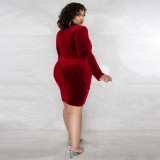 Plus Size Solid Color O Neck Mini Dress NNWF-7777