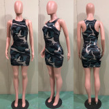Camo Print Hollow Out Sleeveless Mini Dress BN-9112