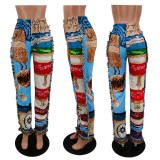 Fashion Loose Colorful Pattern Tassel Pants YMT-6331