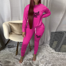 Casual PINK Letter Print Long Sleeve And Pants 2 Piece Set TE-2066