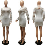 Knitted Long Sleeve Hollow Slim Sweater Dress CM-8649