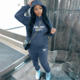 Padded Thickened Letter Printed Hooded Pants Sports Suit XMF-218