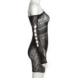 Sexy Mesh See Through Hollow Out Skinny Romper XEF-24006
