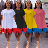 Color Blocking Short Sleeve Loose Casual Dress MIL-L398