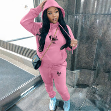 PINK Letter Print Padded Thick Hooded Pant Two Piece Set OUQF-552