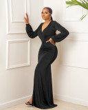 Plus Size Solid Color Long Sleeve Long Dress GYLY-9453
