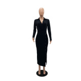 Fashion V Neck High Waist Splid Maxi Dress GYLY-9973