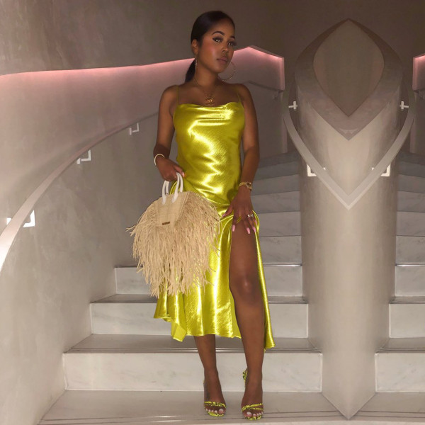 Gold Sling Split Evening Dress TE-4530