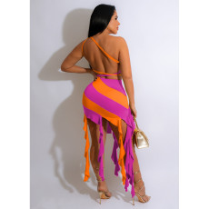 Sexy Slash Neck Backless Two Piece Skirt Set YIY-5355