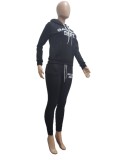 Plus Size Padded Drawstring Letter Print Hooded Two-piece Set TK-6270