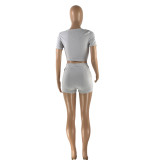 Solid Color Drawstring Short Sleeve And Shorts 2 Piece Set NYMF-203