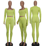 Solid Color Long Sleeve Pant Two Piece Set QZYD-8670