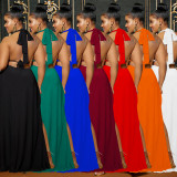 Fashion Solid Color Backless Maxi Dress BY-6206