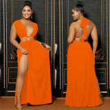 Fashion Solid Color Backless Maxi Dress BY-6206