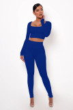 Low Collar Rib Sports Casual Long Sleeve Pants Two Piece Set ME-8274