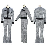 Printed Long Sleeve Flared Pants Two Piece Set XHSY-19499