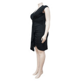 Plus Size Solid Lace-up Midi Dress NNWF-3063