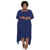 Plus Size Solid Jumpsuit And Coat Two Piece Set NNWF-3021