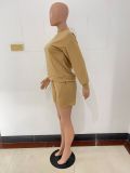 Solid Color Casual Sweatshirt Shorts Two Piece Set JH-325