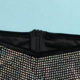 Sexy Splice Hot Diamond Long Sleeve And Skirts Two Piece Set NY-2647