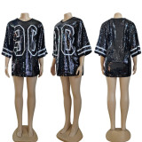 Fashion Half Sleeve Sequin Loose Dress GYSF-0027