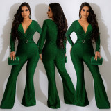 Fashion V Neck Micro Flare Jumpsuit YD-1169