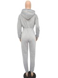 Casual Hooded Solid Color Zipper Jumpsuit BN-9401