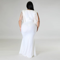 Plus Size Solid Tassel Sleeveless Maxi Dress ONY-7041