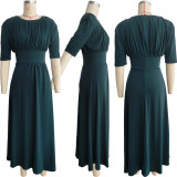 Solid Half Sleeve Pleated Irregular Maxi Dress MIL-L395