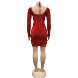 Long Sleeve Halter Sequin Mini Dress BY-6046