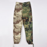 Camo Patchwork Contrast Color Casual Pant GBTF-7295