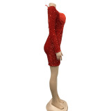Long Sleeve Halter Sequin Mini Dress BY-6046