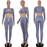 Sexy Hollow Out Crop Tops And Pant 2 Piece Set GEYF-6149