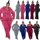 Plus Size Solid Color Hooded Pant Loose Two Piece Set XMF-225